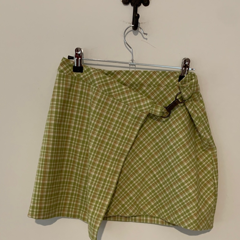 Plaid Green Wrap Skirt small